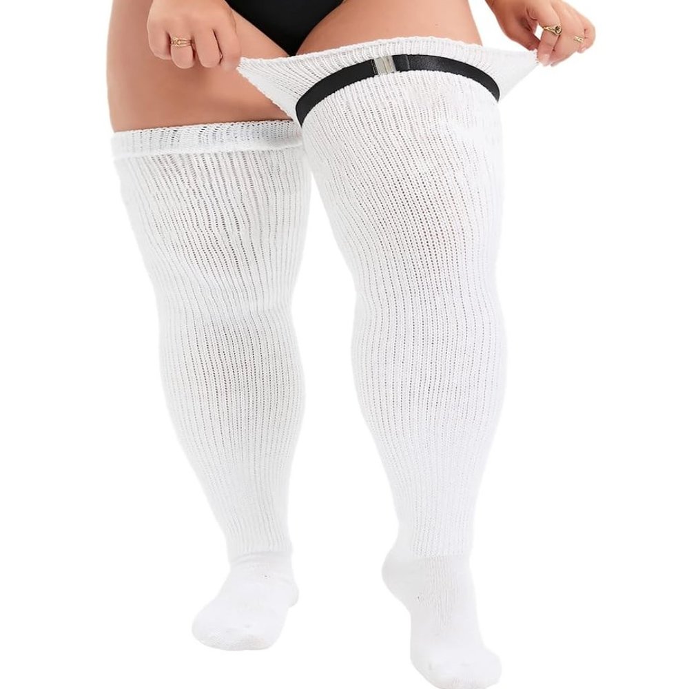 WHITE Thigh High Socks for Thick Thighs Extra Long Thick Over Knee Stock…